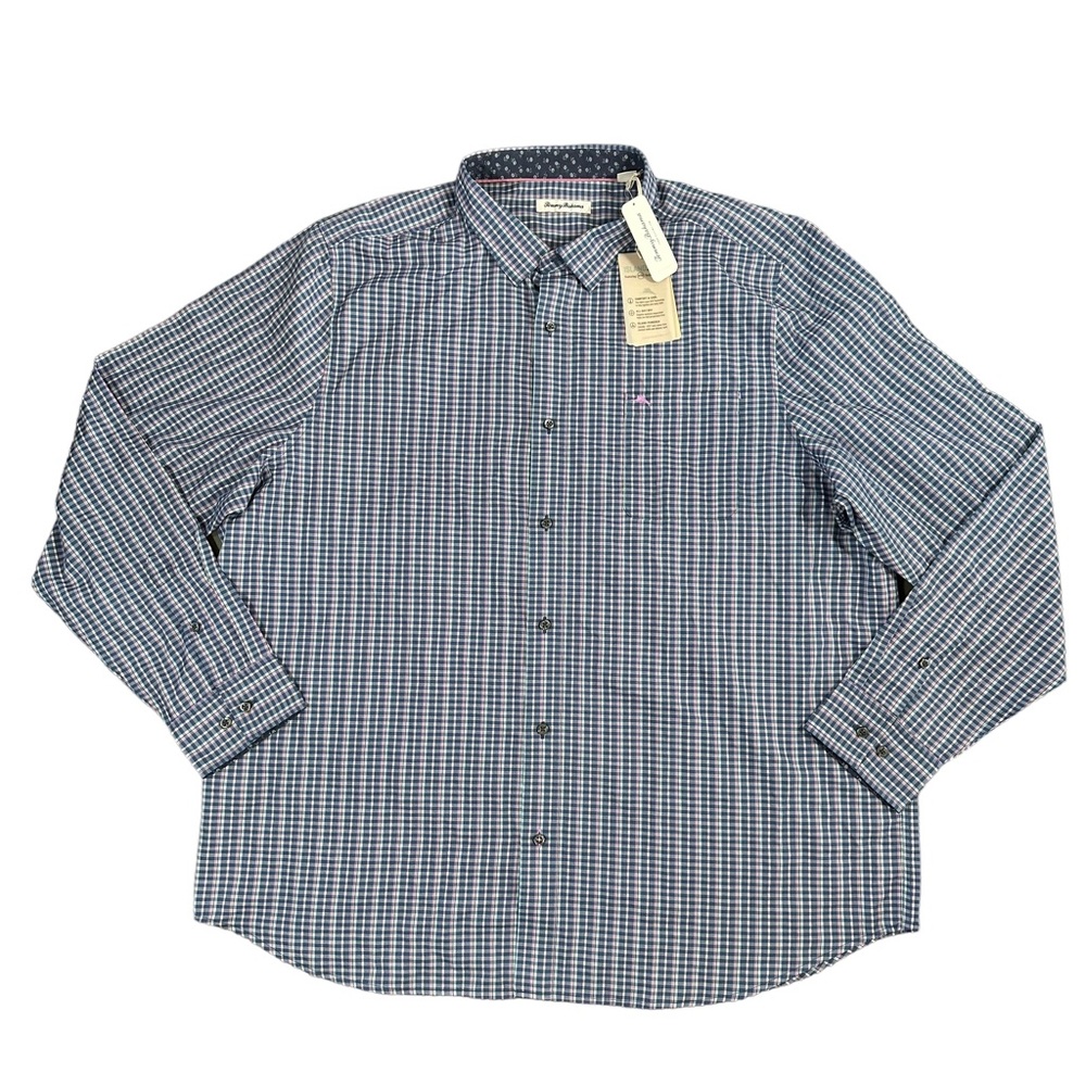 Tommy Bahama Blue and White Checkered Dress Shirt